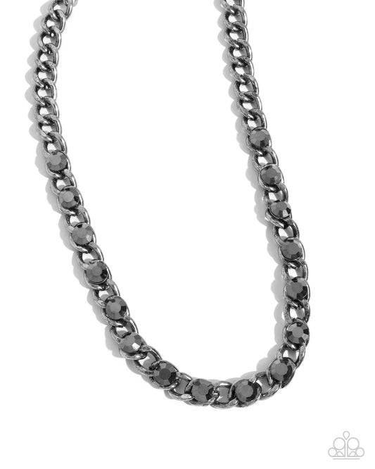 Major Moxie - Silver Oversized Chain & Hematite Rhinestone Necklace Paparazzi N3307