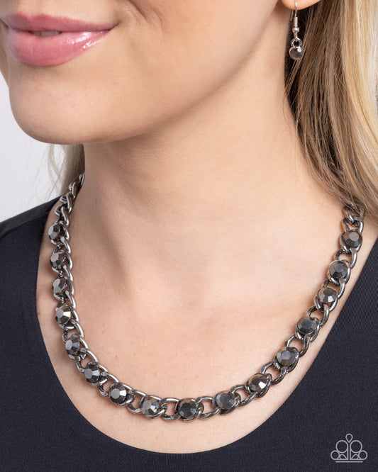 Major Moxie - Silver Oversized Chain & Hematite Rhinestone Necklace Paparazzi N3307