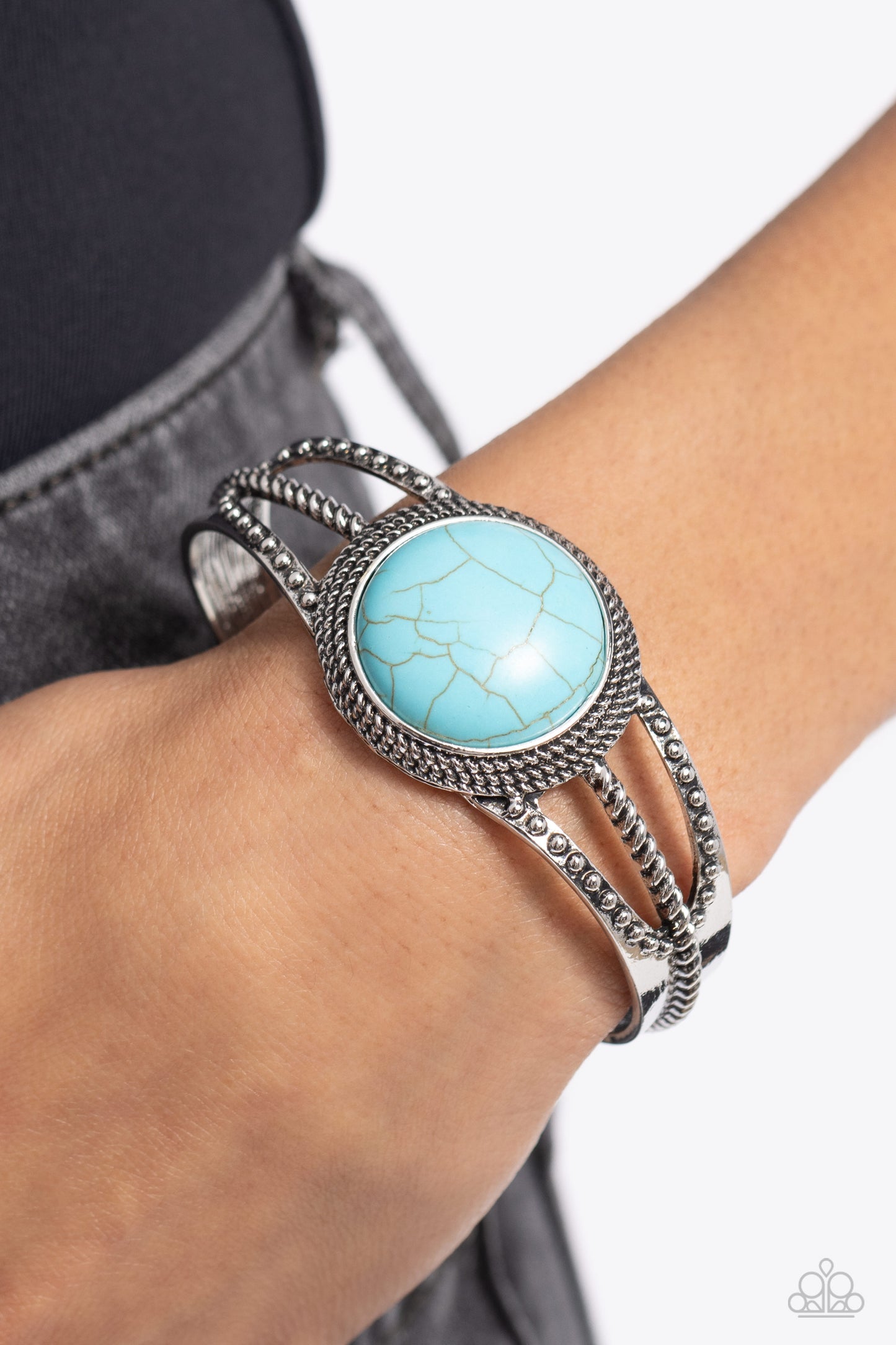 Sandstone Sojourn - Blue Turquoise Stone Silver Santa Fe Style Cuff Bracelet Paparazzi