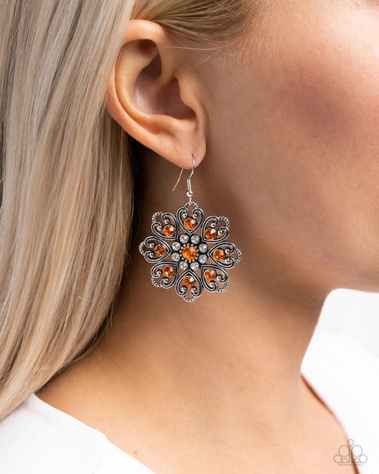 Garden Of Love Orange Rhinestone Flower Earring Paparazzi E2183