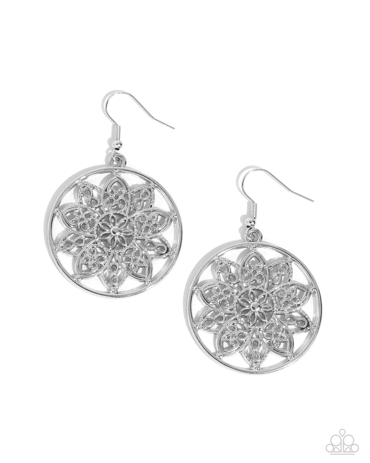 Garden Allure - Silver Filigree Floral Earring Paparazzi E2235