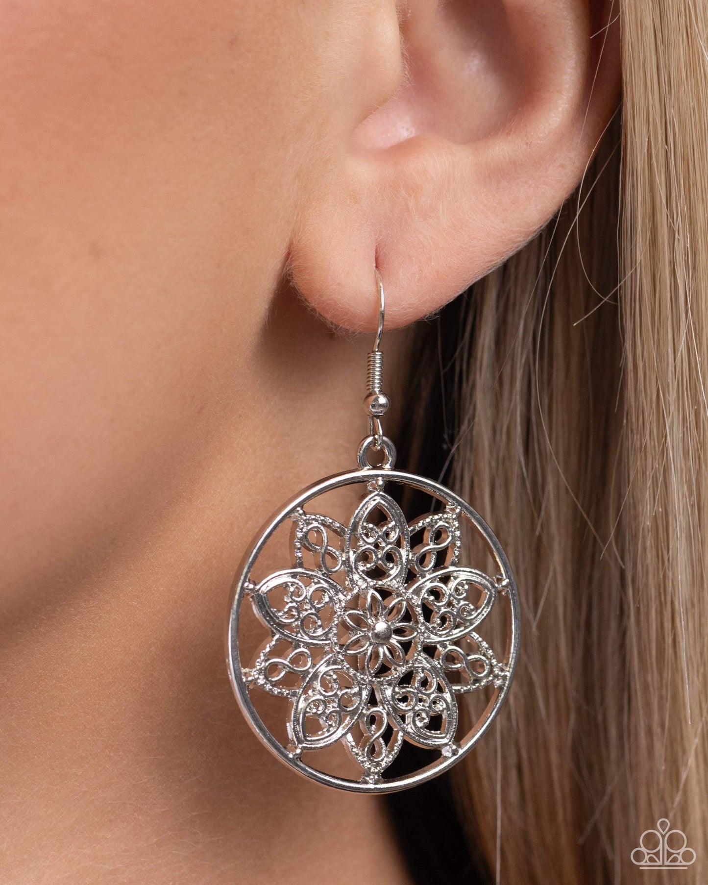 Garden Allure - Silver Filigree Floral Earring Paparazzi E2235