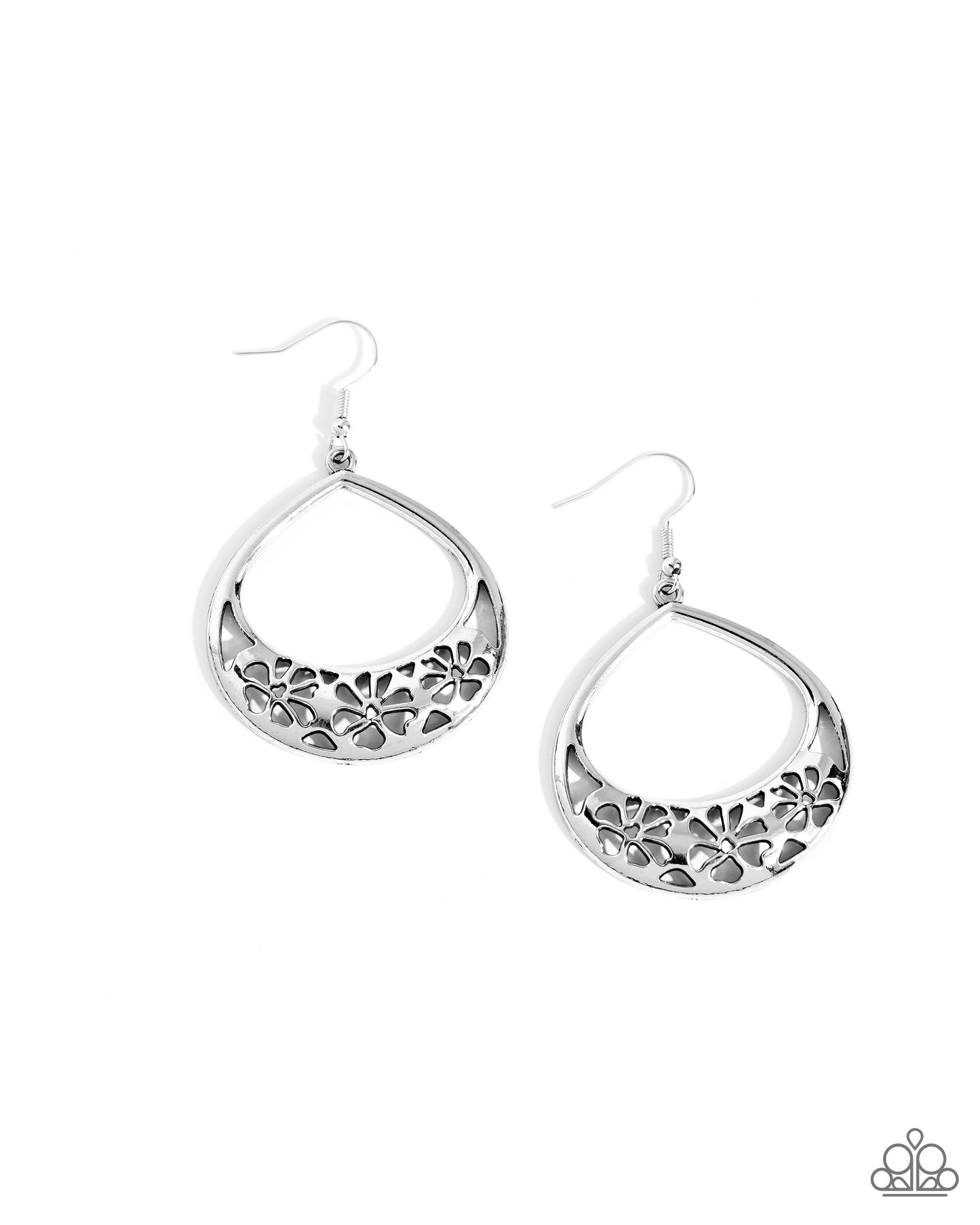 Island Ambrosia - Silver Flower Teardrop Earring Paparazzi E2045