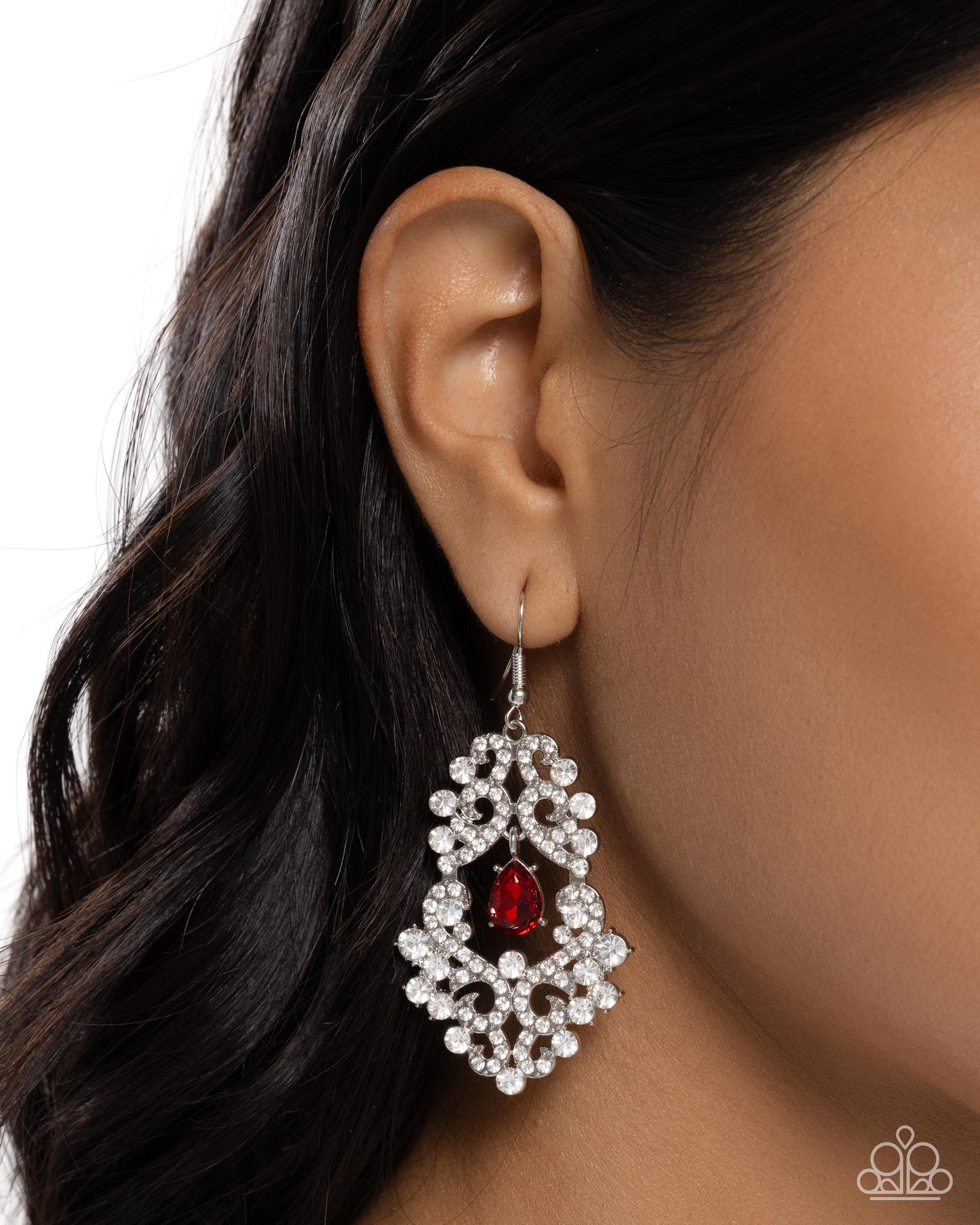 Paparazzi Sociable Sparkle - Red & White Rhinestone Chandelier Earring E3238