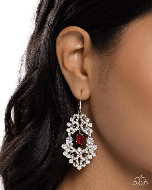 Paparazzi Sociable Sparkle - Red & White Rhinestone Chandelier Earring E3238