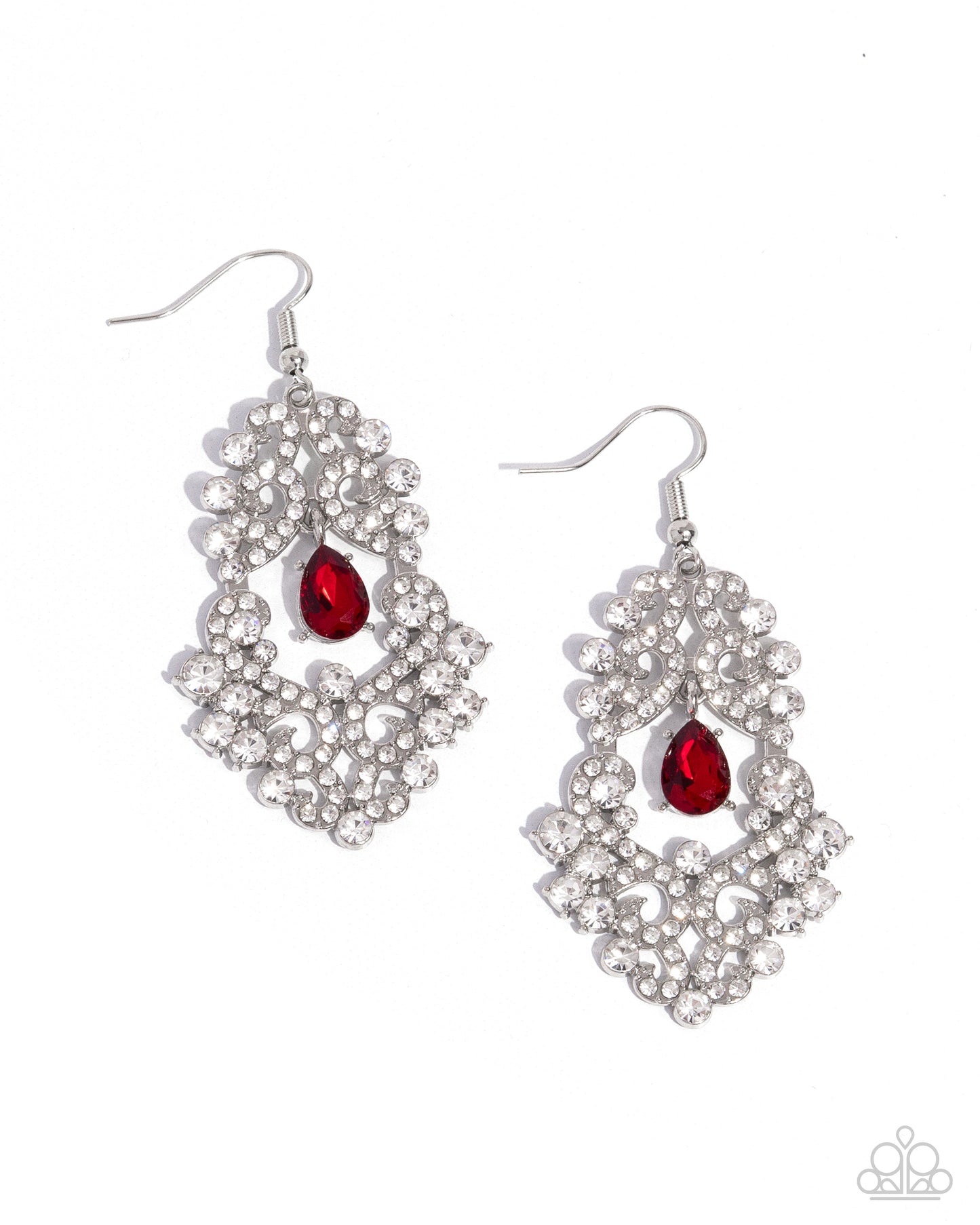 Paparazzi Sociable Sparkle - Red & White Rhinestone Chandelier Earring E3238