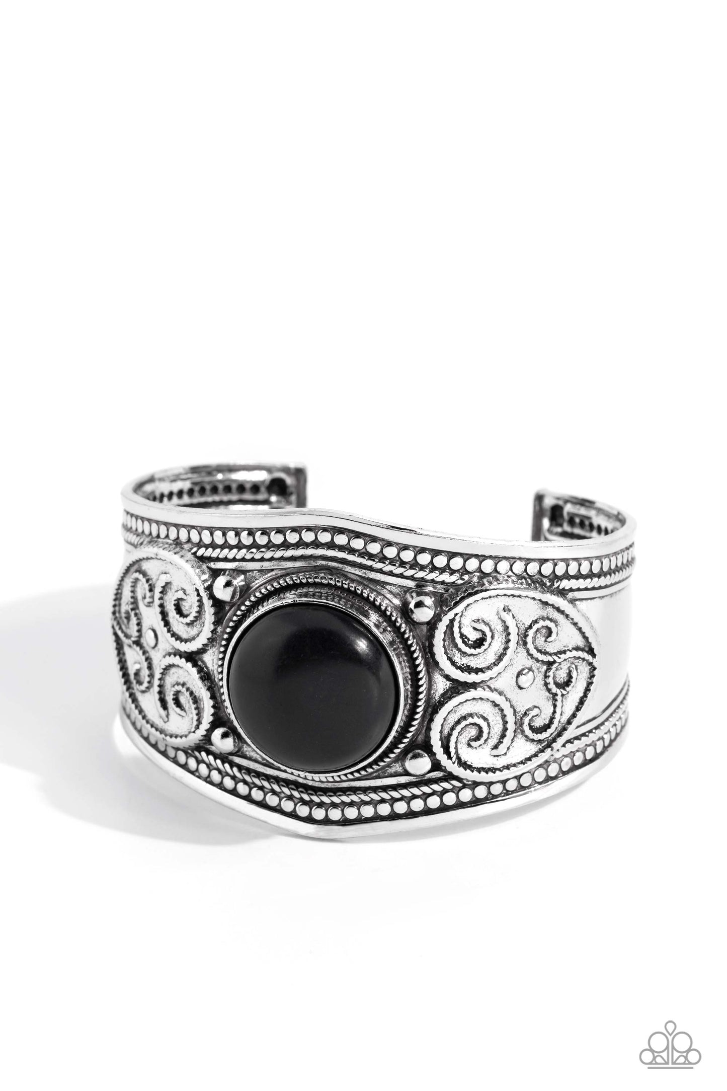 Prairie Romance - Black Stone Santa Fe Style Silver Cuff Bracelet Paparazzi B1651