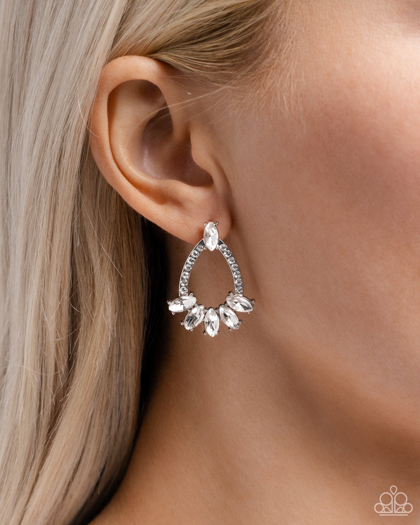 Experience Elegance - White Marquise Rhinestone Teardrop Earring Paparazzi E2105