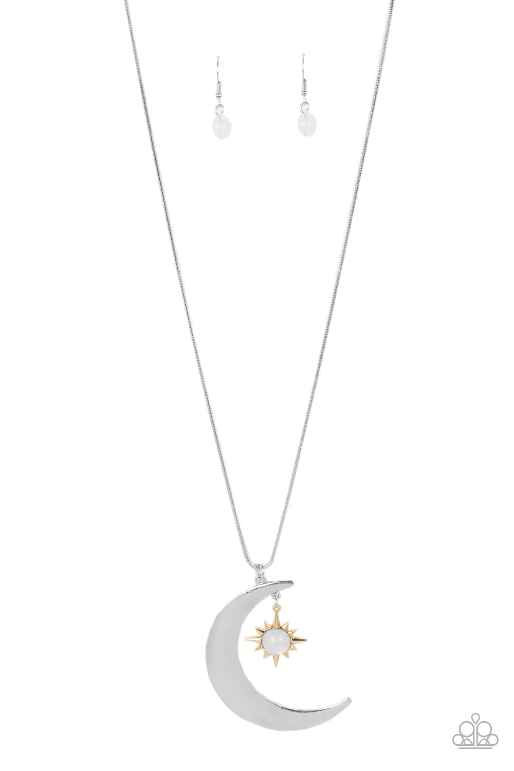 Astral Ascension - Multi White Bead Silver Moon Gold Star Necklace N1617