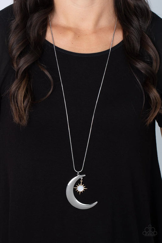 Astral Ascension - Multi White Bead Silver Moon Gold Star Necklace N1617