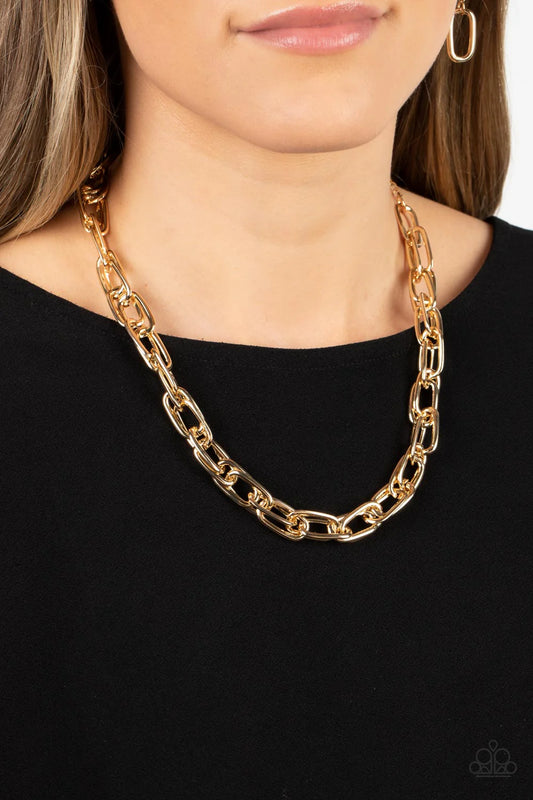 Tough Call - Gold Oversized Oval Chain Necklace Paparazzi N3617