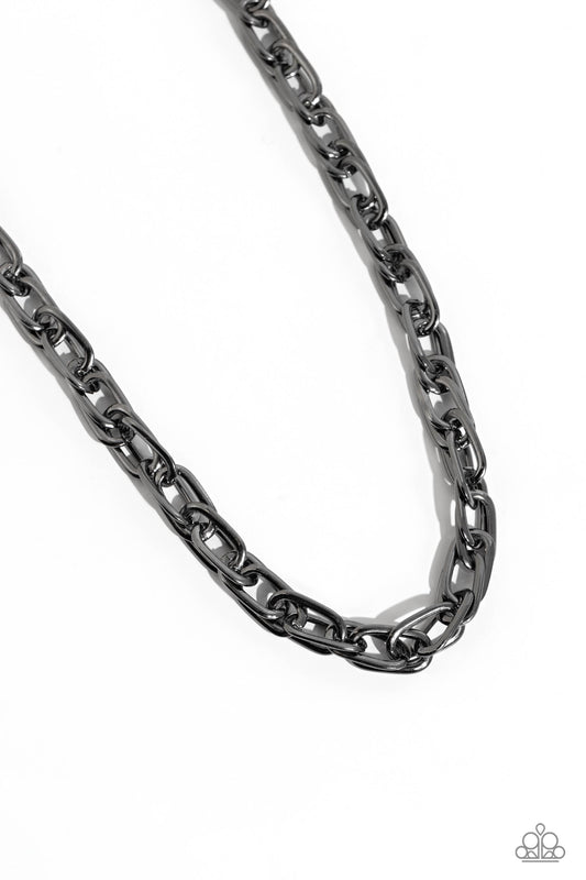Paparazzi Tough Call - Black Gunmetal Industrial Look Chain Necklace N4082