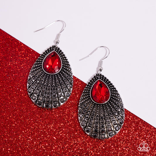 Urban Relic - Red Teardrop & Hematite Rhinestone Earring Paparazzi E2469