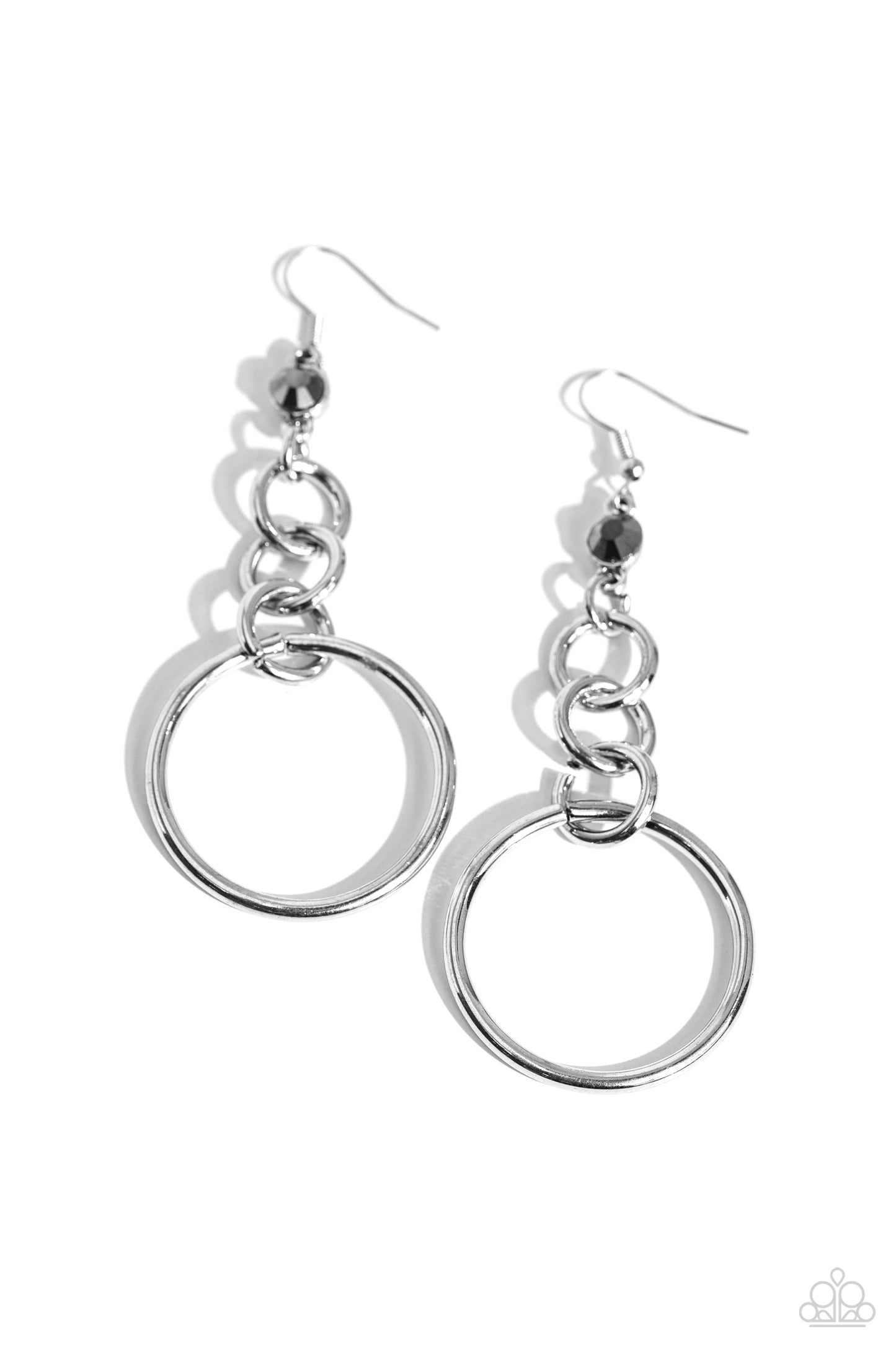 Glitzy Gesture - Silver Hoop & Hematite Rhinestone Earring Paparazzi E2255