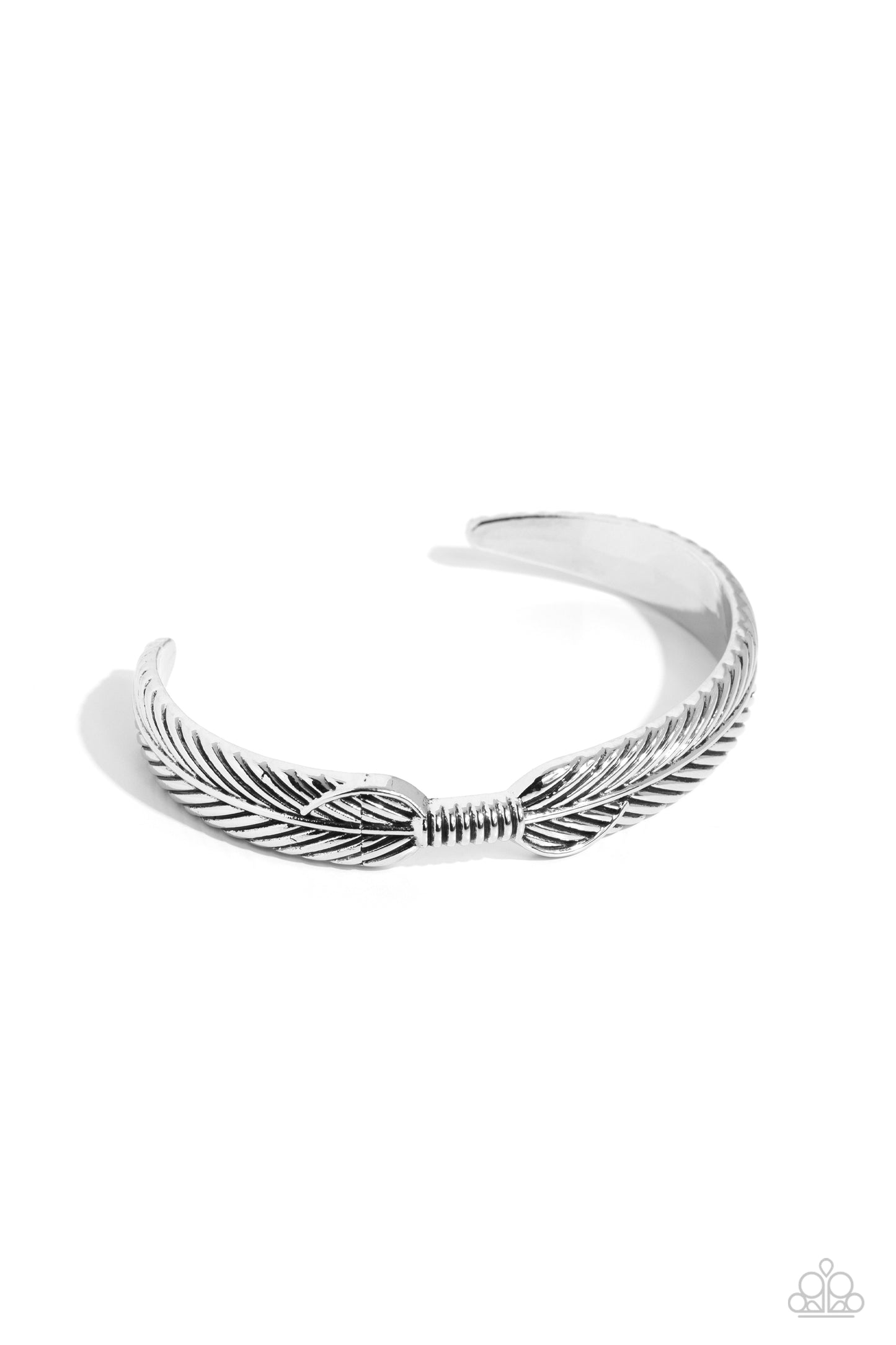 Watching the FLOCK - Silver Feather Cuff Urban Bracelet Paparazzi B1573