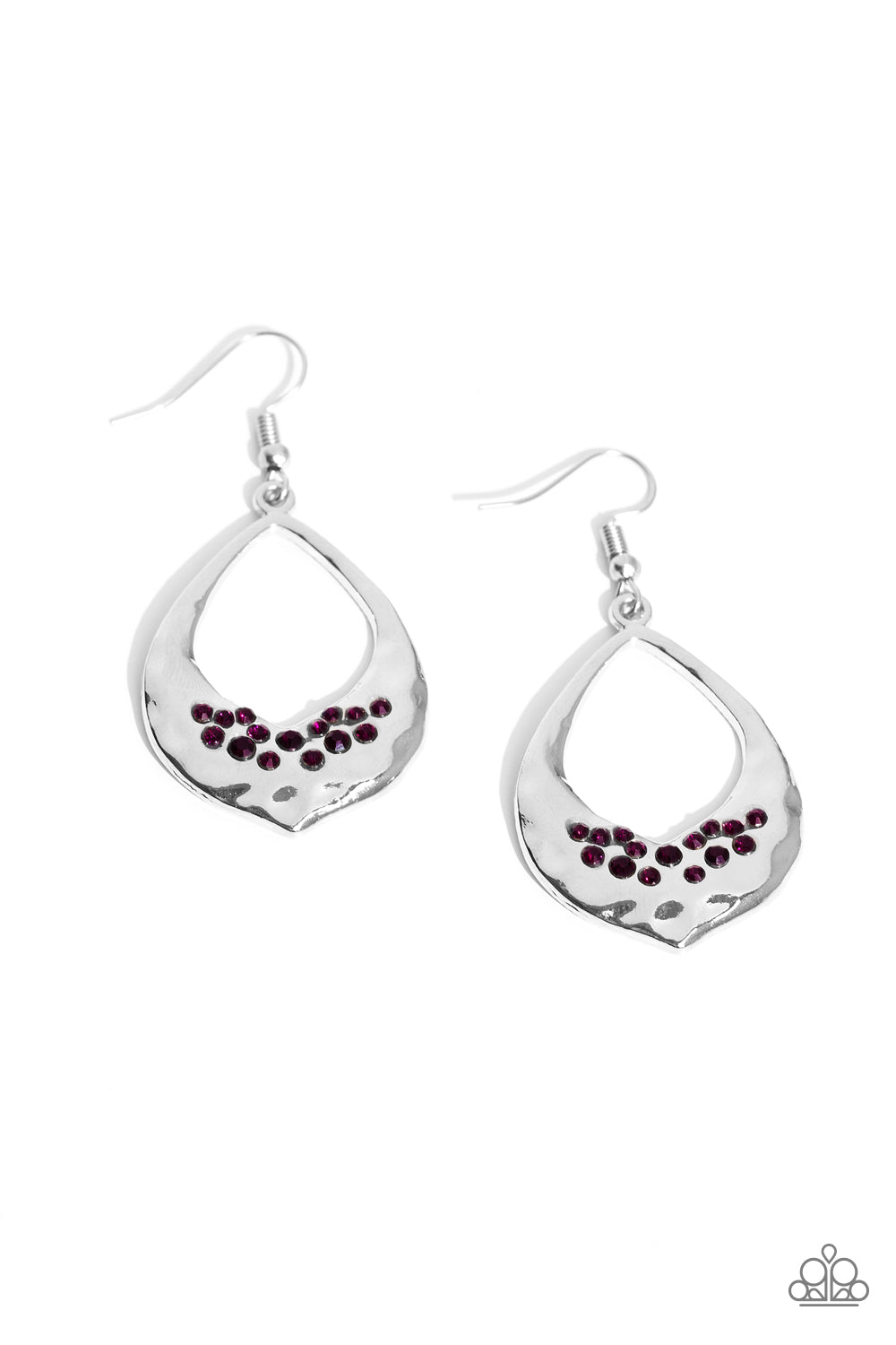 CACHE Reserve - Purple Rhinestone Hammered Silver Earring Paparazzi E2065