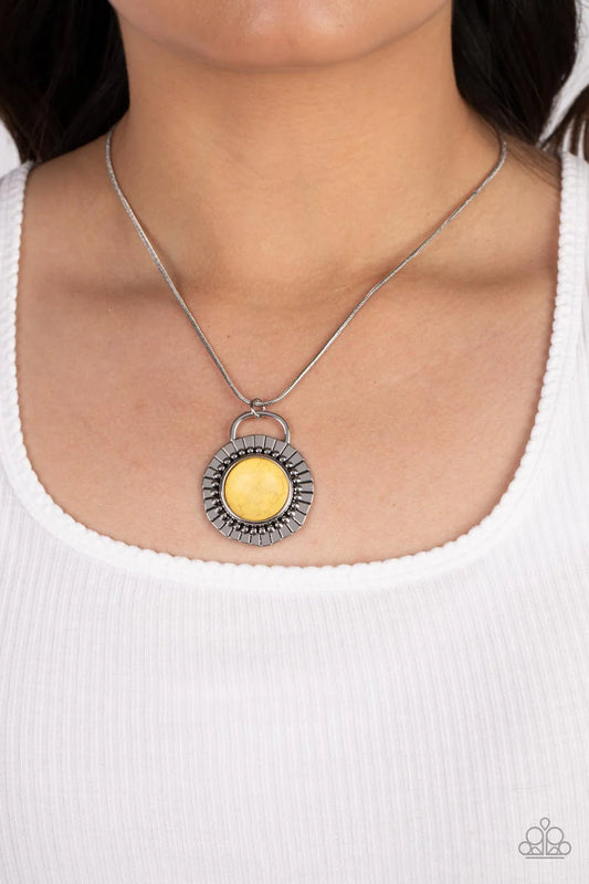 New Age Nomad Yellow Stone Silver Santa Fe Style Necklace Paparazzi N2123