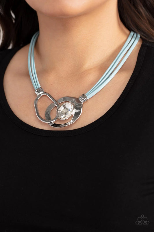 Californian Cowgirl - Blue Cord Silver White Gem Necklace Santa Fe Style Paparazzi N3622