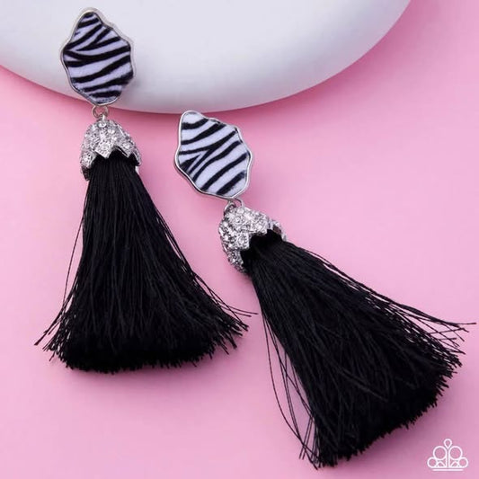 Paparazzi Iconic Zebra Black Tassel Post Earring Life Of The Party May 2026 Exclusive