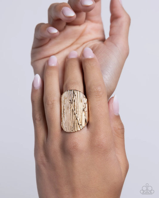 Paparazzi Thrilling Timber - Gold Wood Pattern Ring R1232