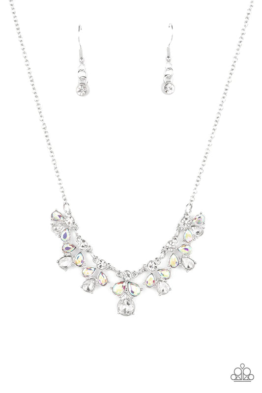 See in a New STARLIGHT - White & Iridescent Gem Silver Necklace Paparazzi 2022 Convention Exclusive N3616