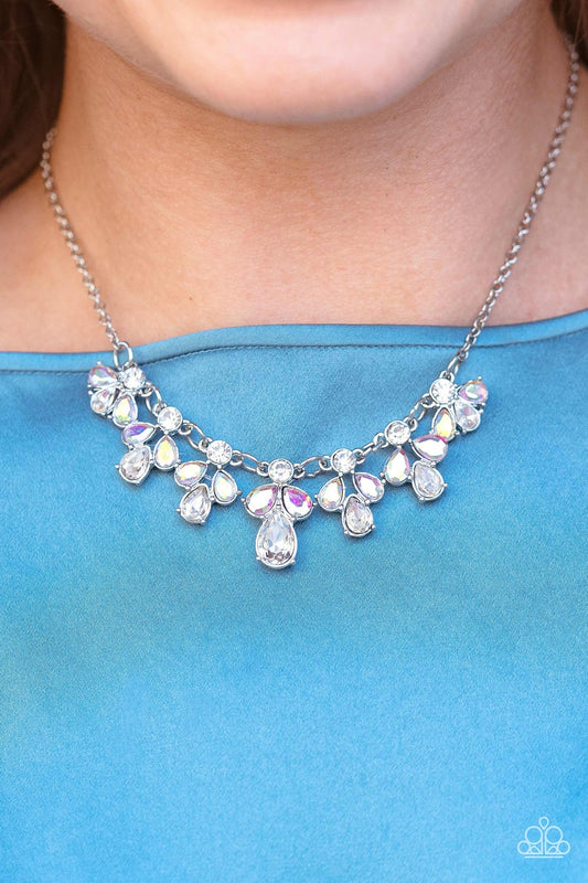 See in a New STARLIGHT - White & Iridescent Gem Silver Necklace Paparazzi 2022 Convention Exclusive N3616