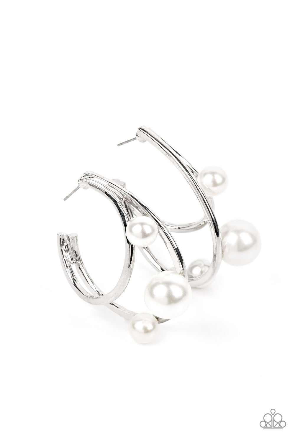 Metro Pier - White Pearl Silver 1 1/2 Inch Hoop Earring Paparazzi E2234