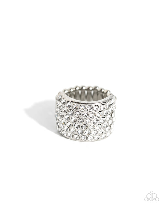 Paparazzi Edgy Effulgence - White Rhinestone Silver Band Style Ring