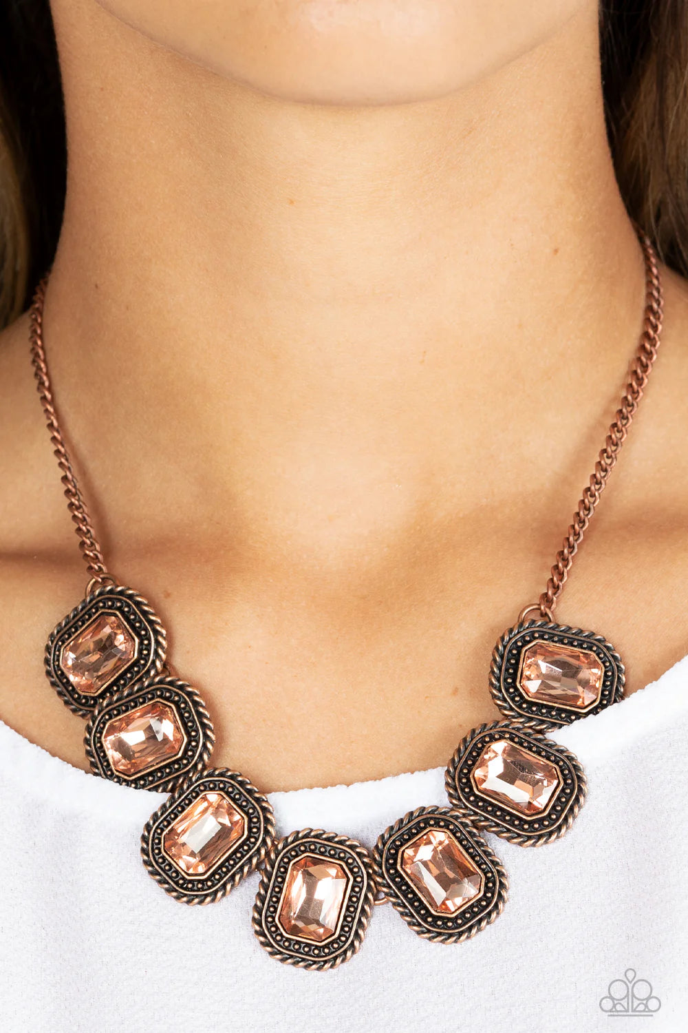 Paparazzi Iced Iron - Copper Radiant Warm Copper Gem Necklace N3737