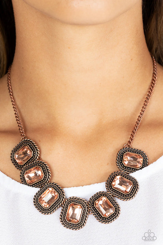 Paparazzi Iced Iron - Copper Radiant Warm Copper Gem Necklace N3737
