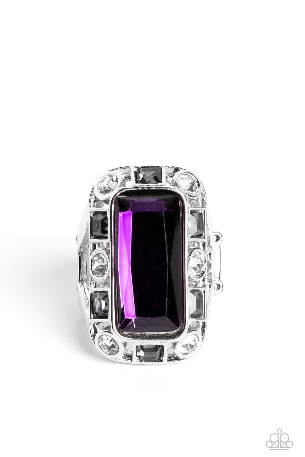 Radiant Rhinestones Purple, White & Smoky Black Gem Ring Paparazzi R0489