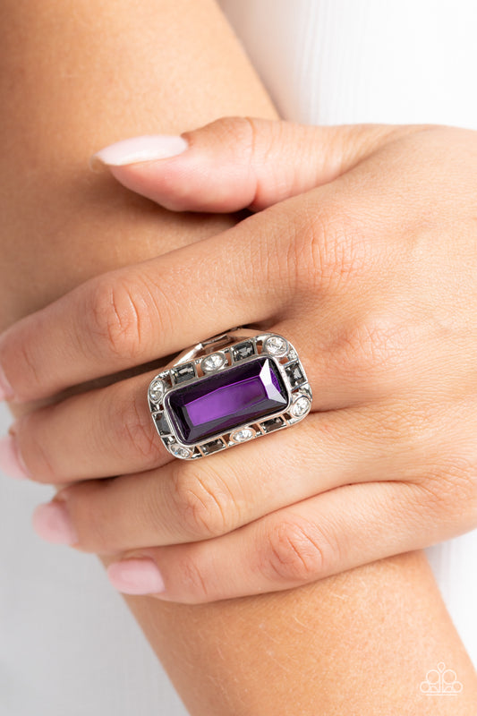 Radiant Rhinestones Purple, White & Smoky Black Gem Ring Paparazzi R0489