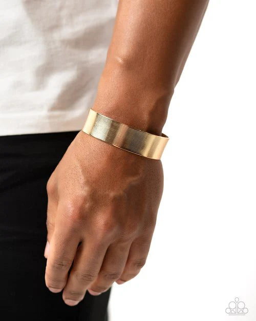 Linear Layers - Gold Urban Cuff Urban Men's Bracelet Paparazzi B2419