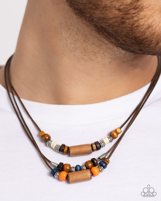 Wish You WOOD - Orange, White, Dark Blue & Wooden Bead Urban Necklace Paparazzi N2508