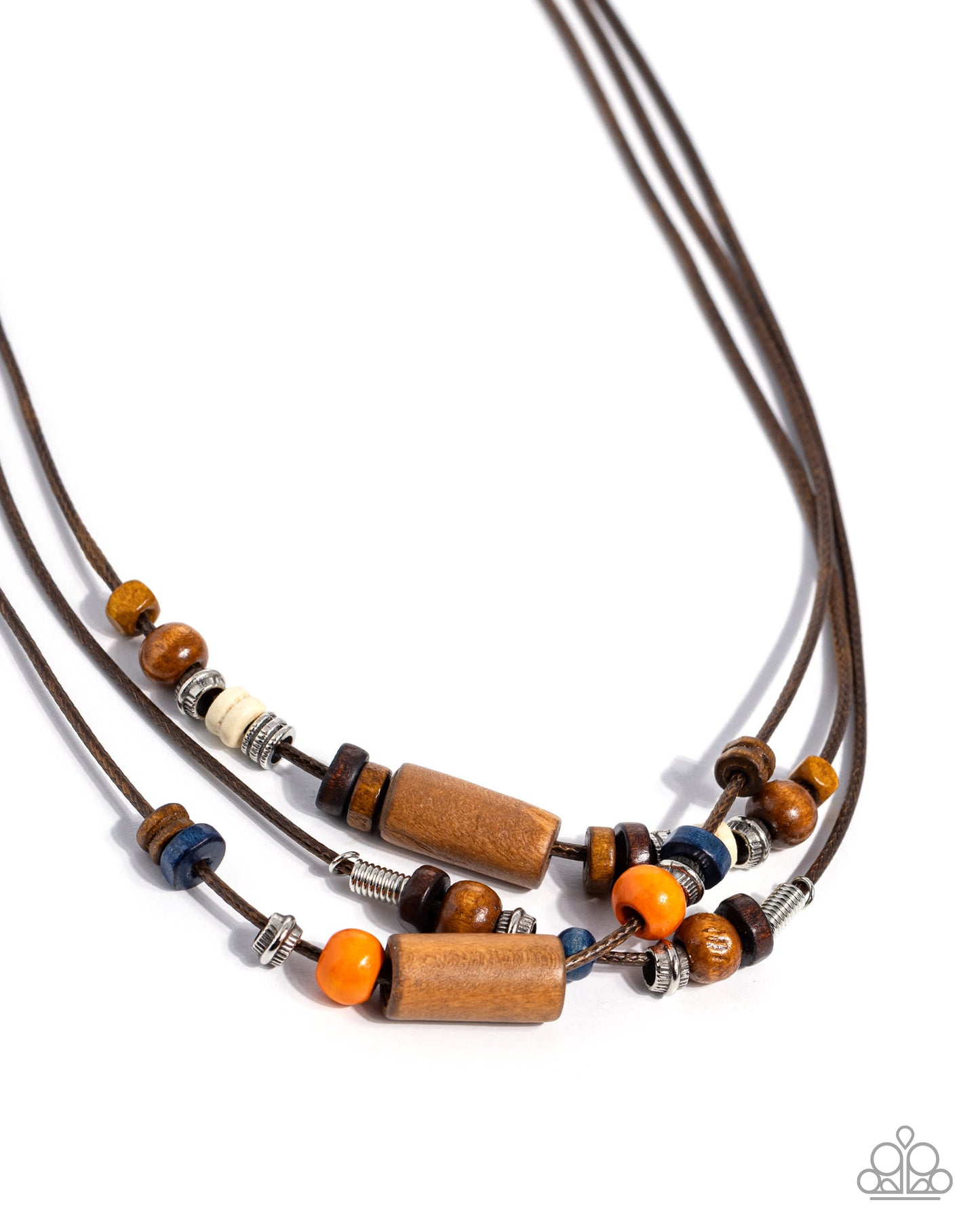 Wish You WOOD - Orange, White, Dark Blue & Wooden Bead Urban Necklace Paparazzi N2508