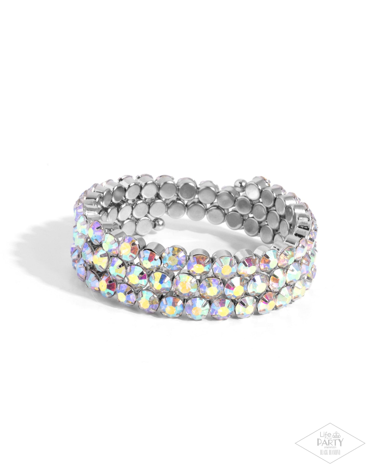 Iridescent Incantation - Multi Iridescent Gem Coil Bracelet Black Diamond Encore Life Of The Party Paparazzi  B2111