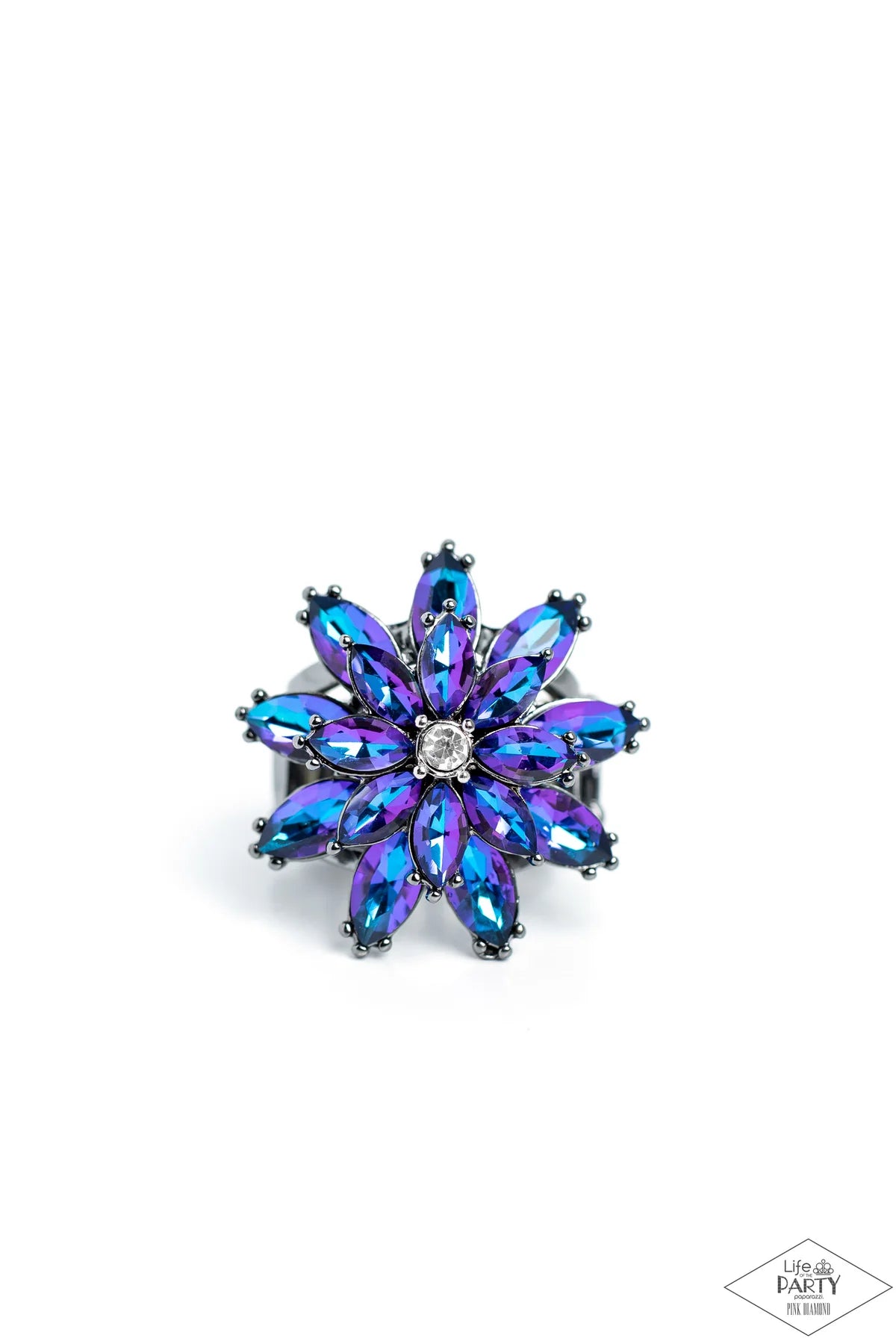 AM I Gleaming? Multi Blue Iridescent Gunmetal Life Of The Party Pink Diamond Ring Paparazzi R0485