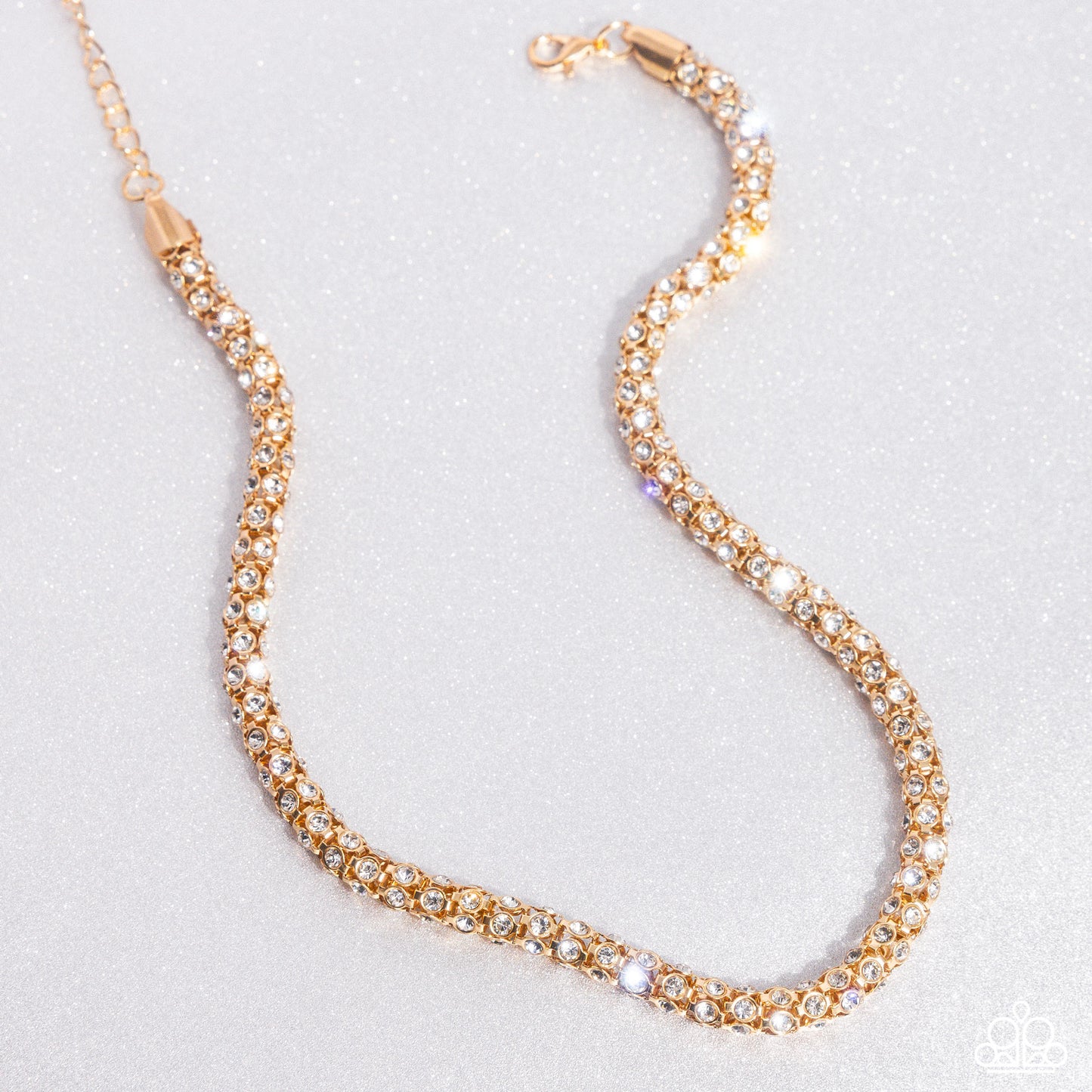 Eternal Effulgence - Gold Mesh Chain Dainty White Rhinestone Coker Necklace Paparazzi N2772