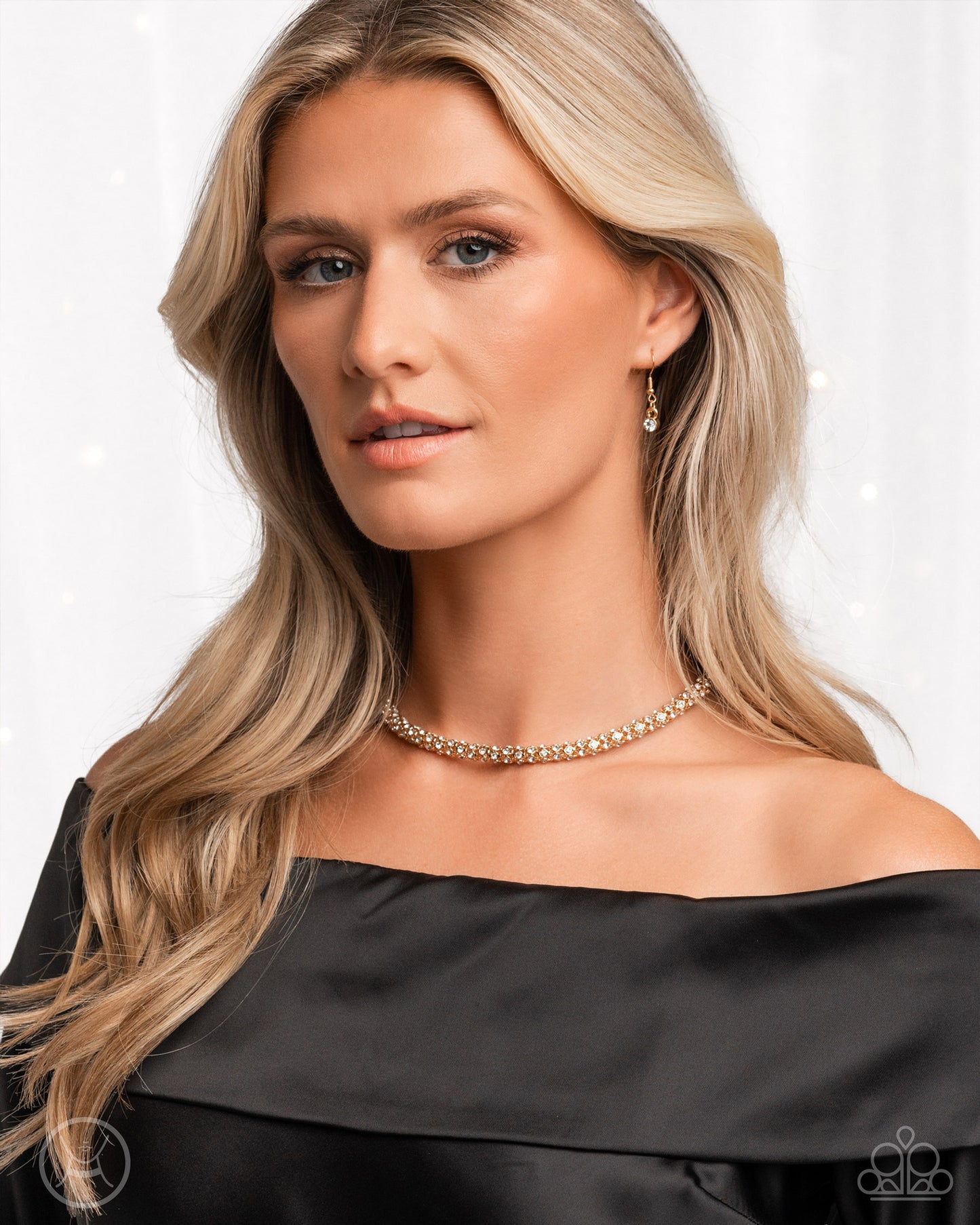 Eternal Effulgence - Gold Mesh Chain Dainty White Rhinestone Coker Necklace Paparazzi N2772