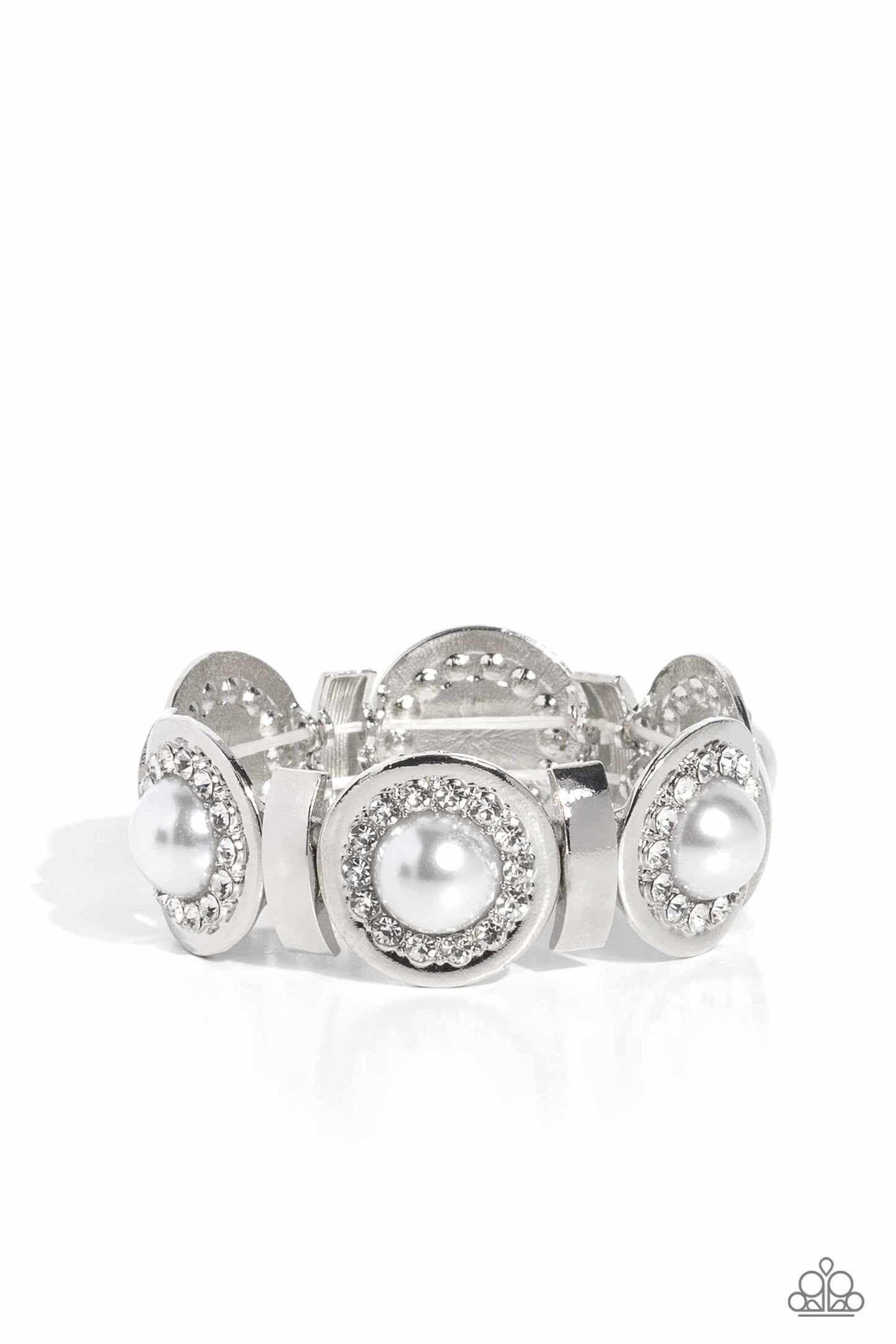 Summer Serenade White Pearl & Gem Silver Stretch Bracelet Life Of The Party June 2023 Paparazzi B1122