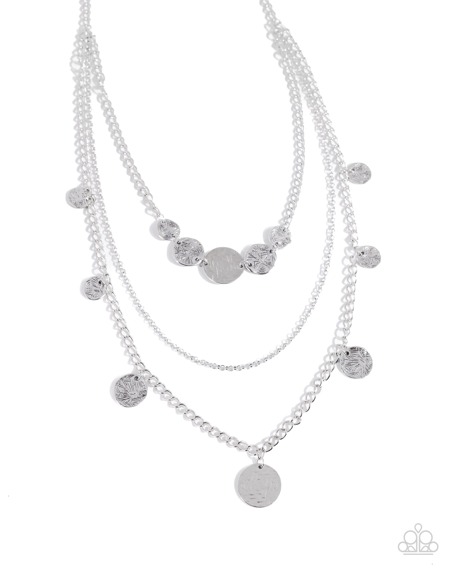 Dynasty Dance - Silver Hammered & Scratched Textured Three Layer Necklace Paparazzi N2358