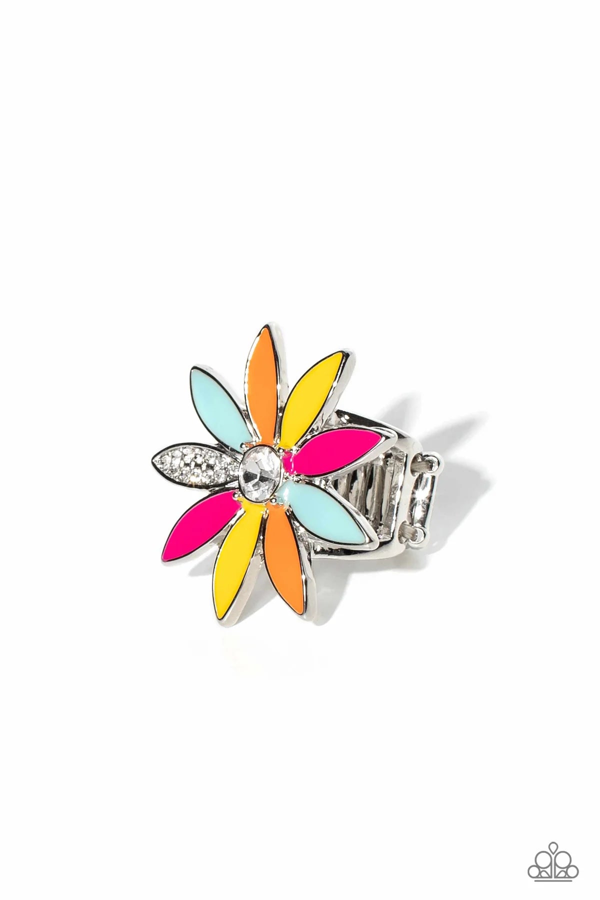 Lily Lei - Multicolored Petal Silver Flower Ring Life Of The Party June 2023 Paparazzi R0487