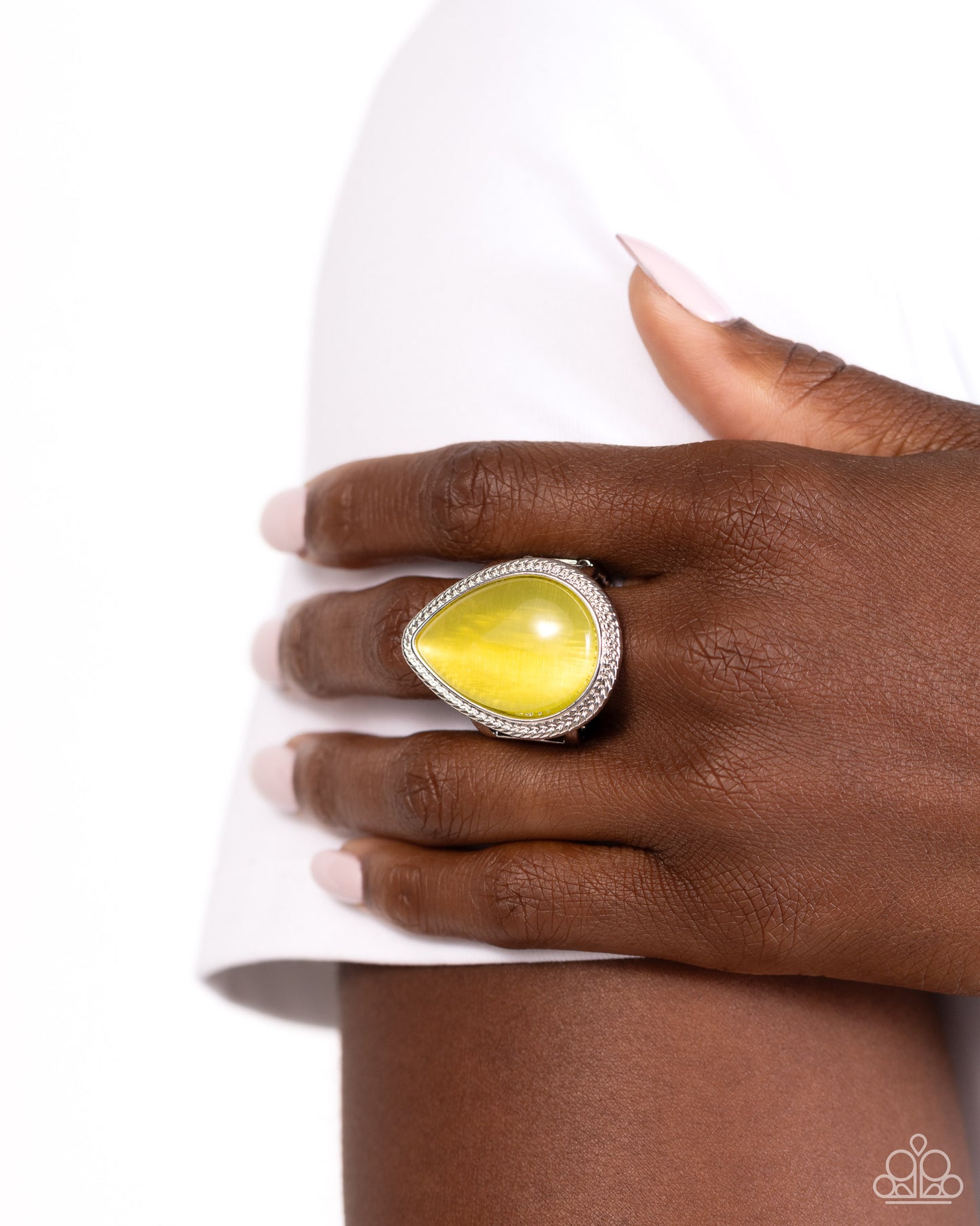 The Rain in MAINE - Yellow Cat's Eye Teardrop Ring Paparazzi R0770