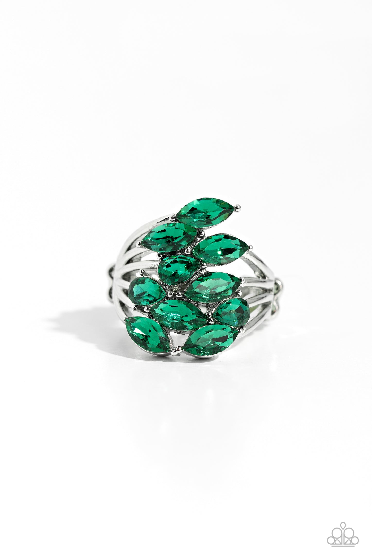 Wave of Whimsy - Green Glassy Marquise Cut & Teardrop Gem Ring Paparazzi R0677