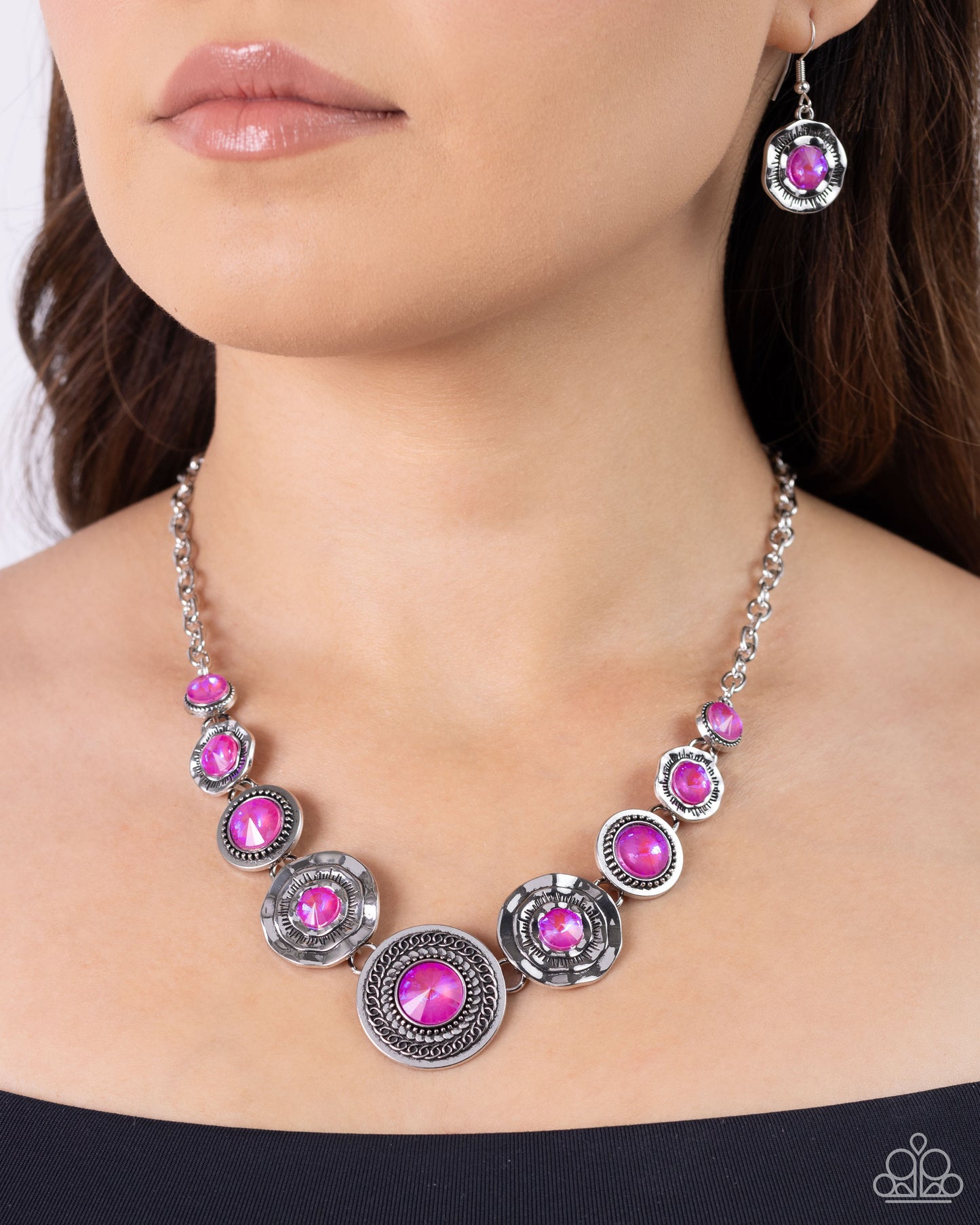 Treasure Chest Couture - Pink UV Shimmer Silver Necklace Paparazzi N2258