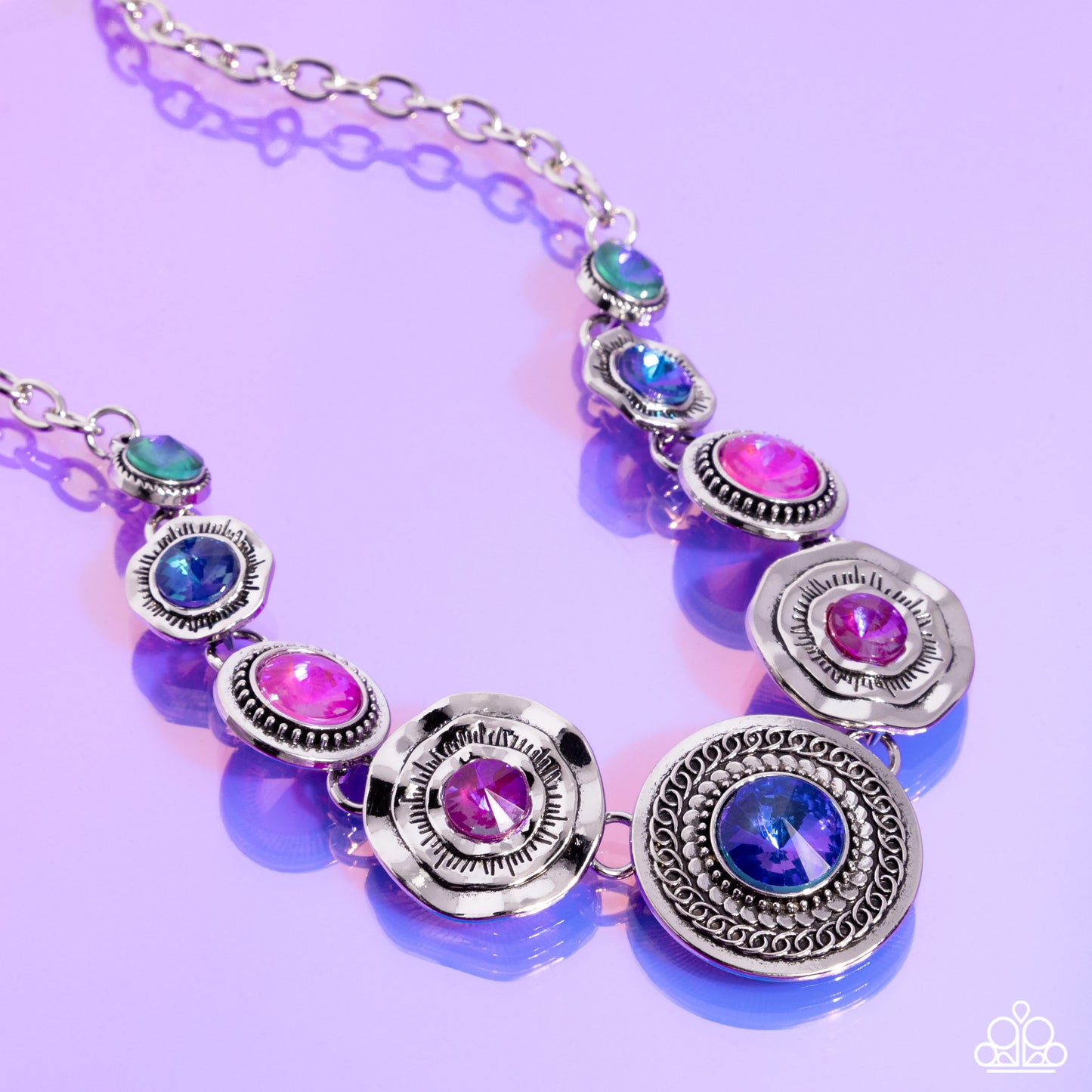 Treasure Chest Couture - Multi UV Shimmer, Blue, Purple, Pink Gem Necklace Paparazzi