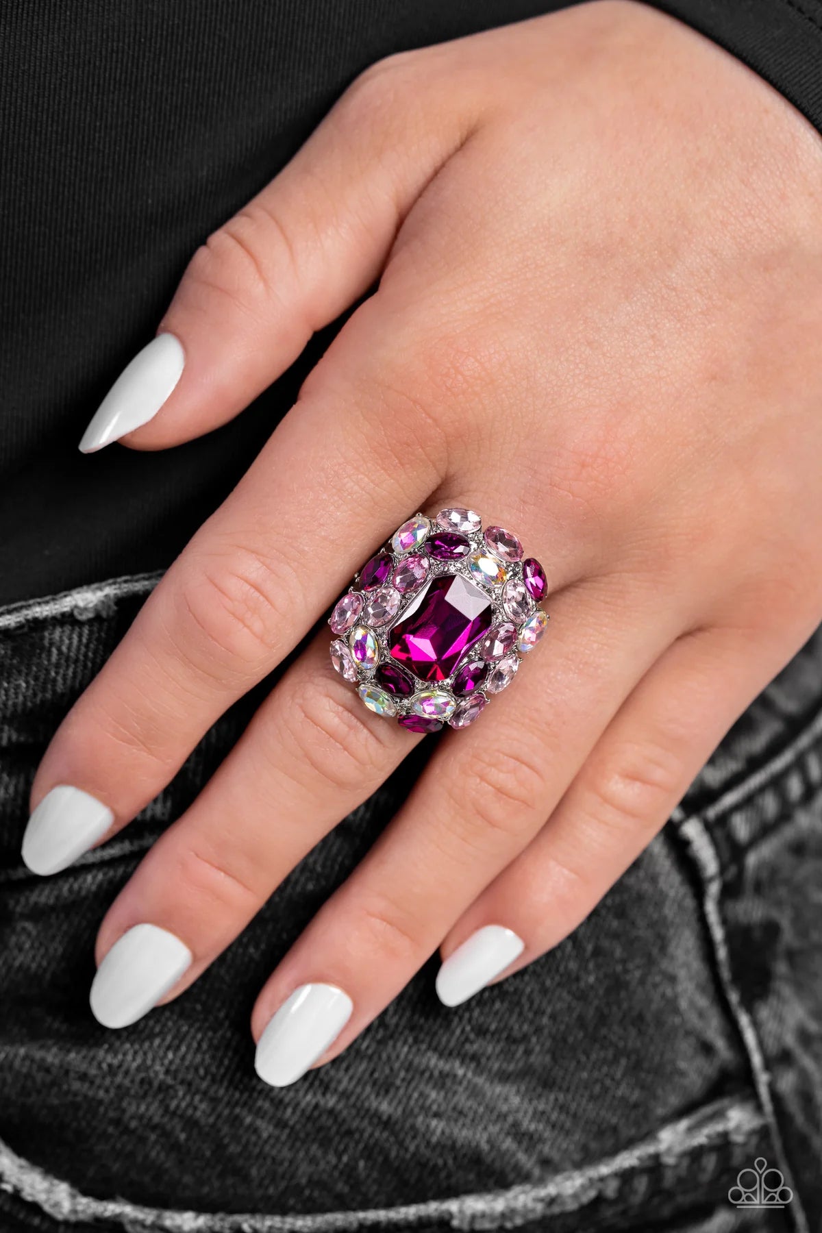 Perfectly Park Avenue Pink Fuchsia & Iridescent Gem Ring Paparazzi R0509