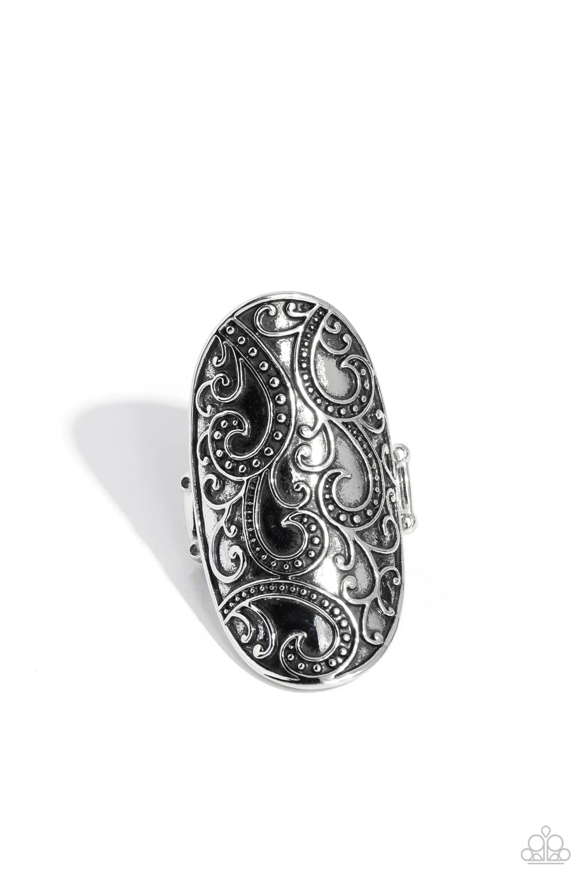 Paisley For You Silver Antiqued Oval Ring Paparazzi R0772