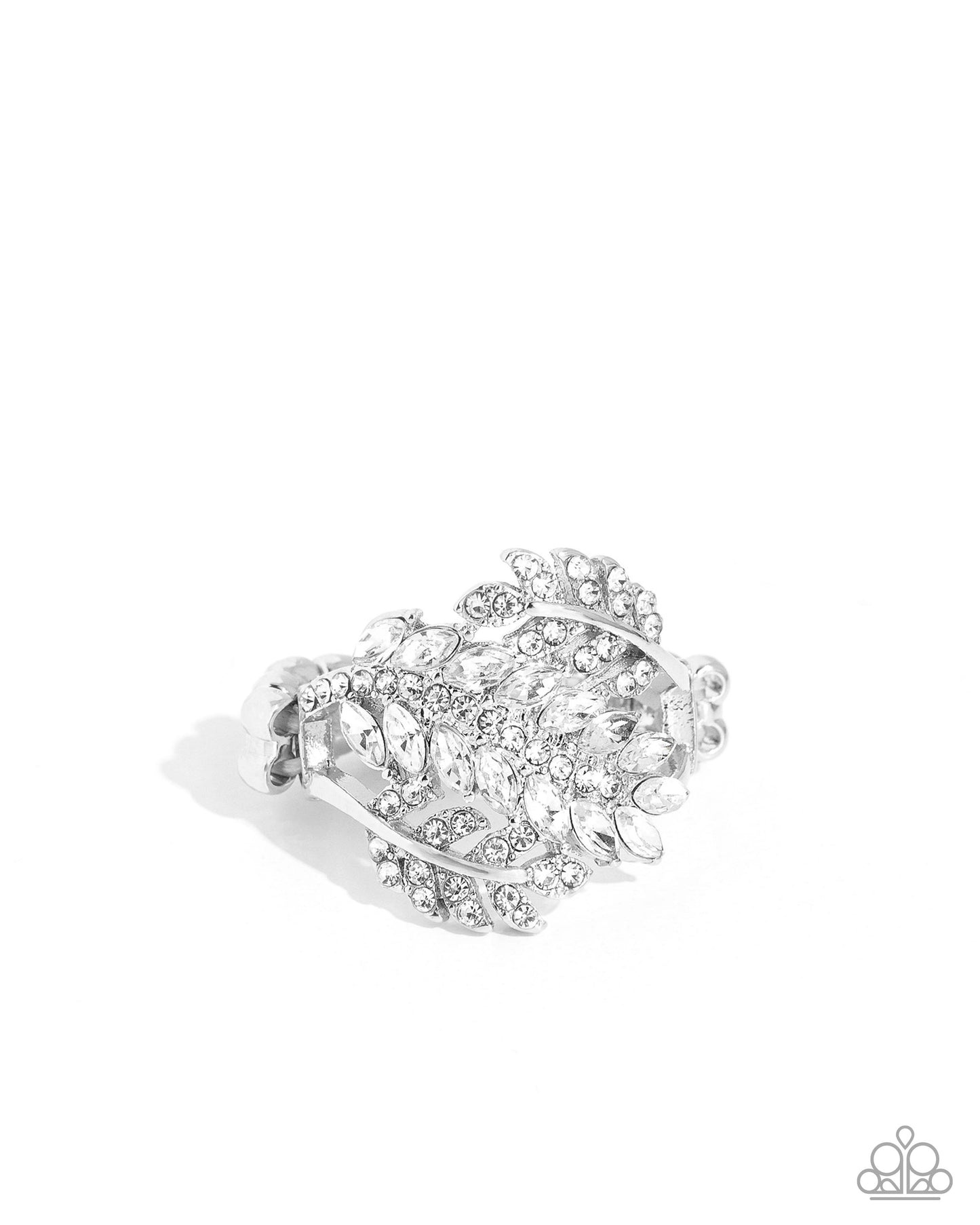 LEAF the Way - White Rhinestone & Gem Leafy Pattern Ring Paparazzi