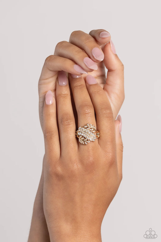 Paparazzi LEAF the Way - Gold White Rhinestone Ring R1230